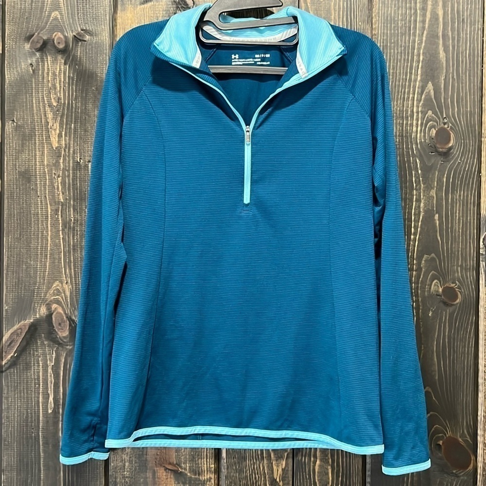 Under Armour Pullover S Blue Heatgear‎ Threadborne 1/2 Zip Logo Collar Run Top